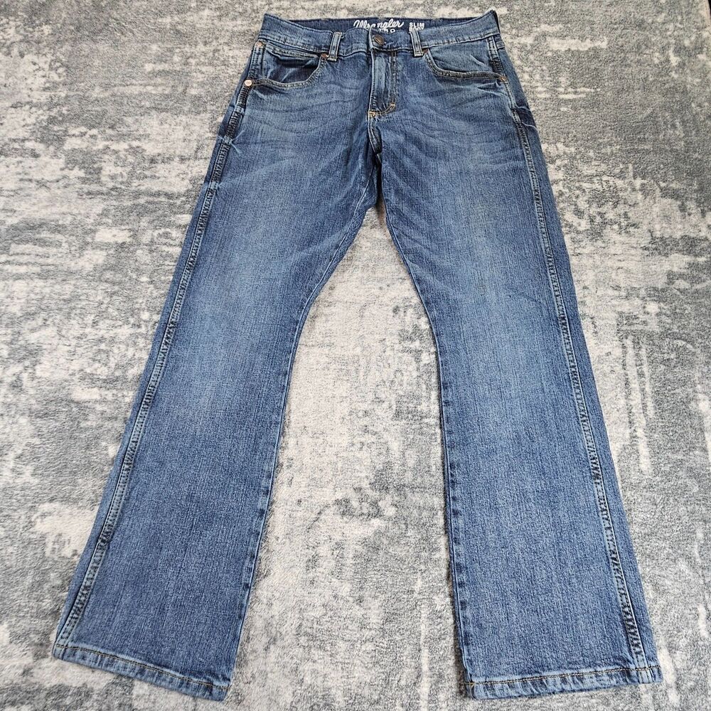 Wrangler Jeans Men 29x30 Blue Retro Bootcut Western Denim Pants Slim Cowboy